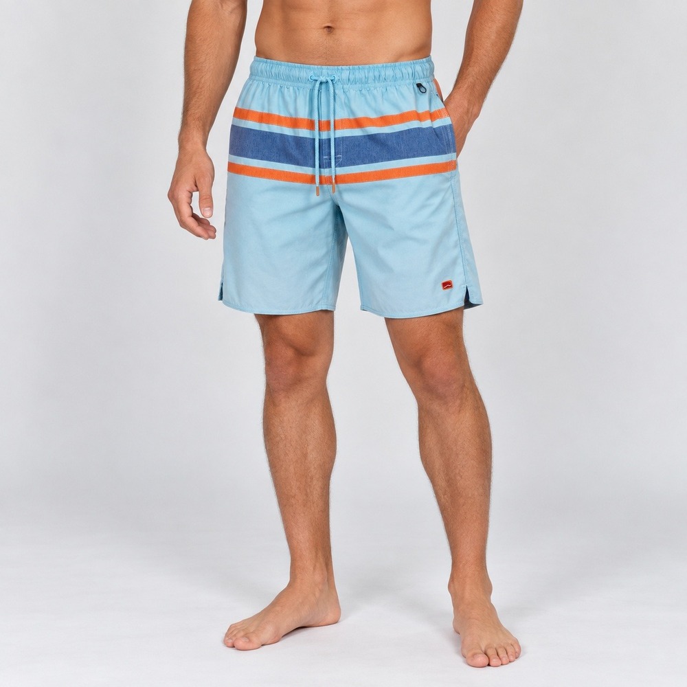 Cova Mens XL Light Blue Striped Board Shorts Swim Trunks Orange Navy Blue